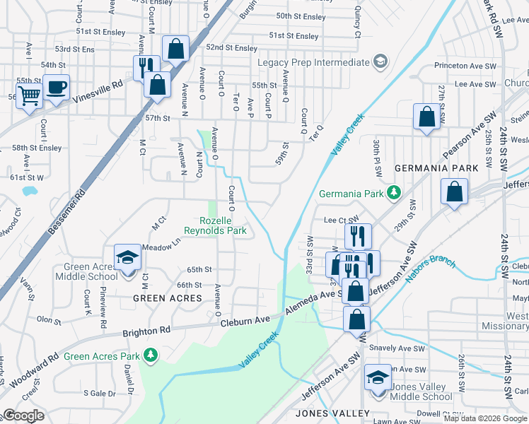 map of restaurants, bars, coffee shops, grocery stores, and more near 1560 Meadow Lane in Birmingham