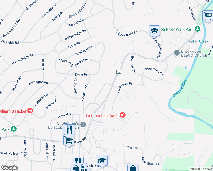 map of restaurants, bars, coffee shops, grocery stores, and more near 3329 Stoneridge Drive in Birmingham