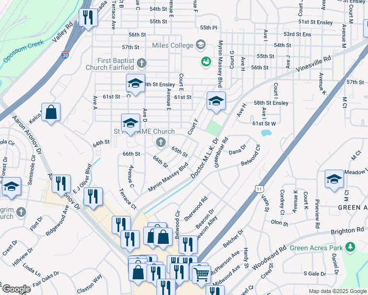 map of restaurants, bars, coffee shops, grocery stores, and more near 6424 Court F in Fairfield