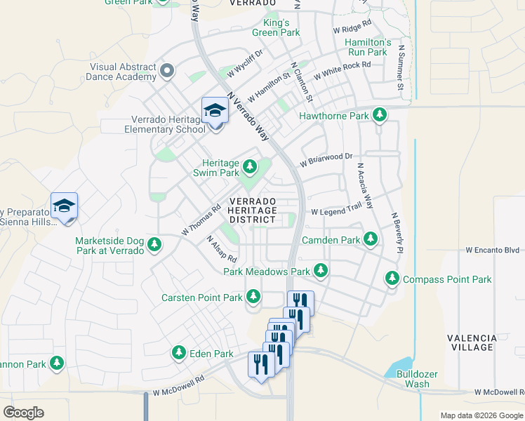 map of restaurants, bars, coffee shops, grocery stores, and more near 2468 North Stone Hill Road in Buckeye