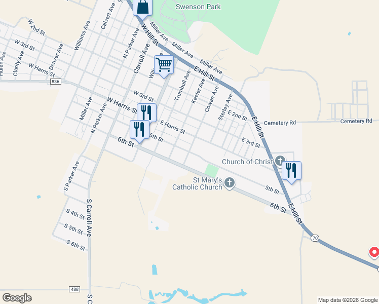 map of restaurants, bars, coffee shops, grocery stores, and more near 5th Street in Spur