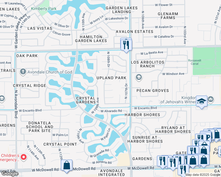 map of restaurants, bars, coffee shops, grocery stores, and more near 10818 West Wilshire Drive in Avondale