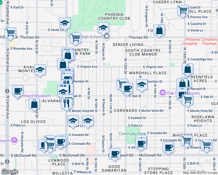 map of restaurants, bars, coffee shops, grocery stores, and more near 2330 North 11th Street in Phoenix