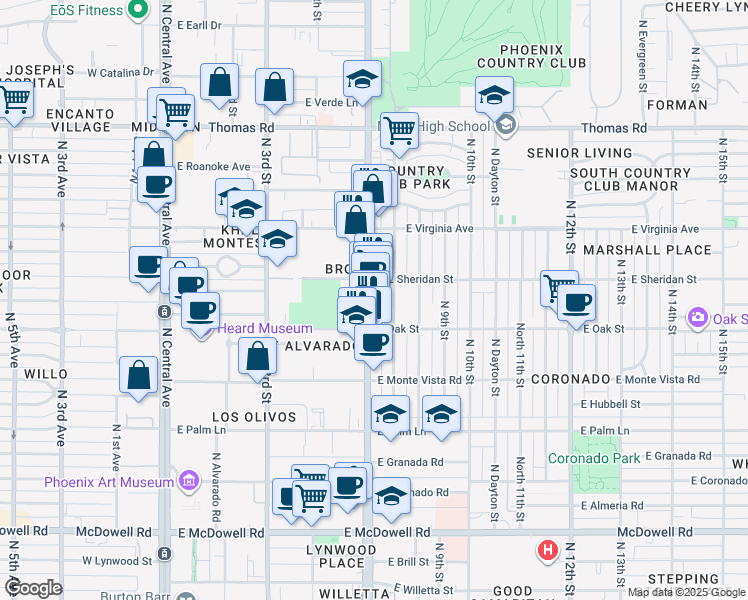 map of restaurants, bars, coffee shops, grocery stores, and more near 2323 North 7th Street in Phoenix
