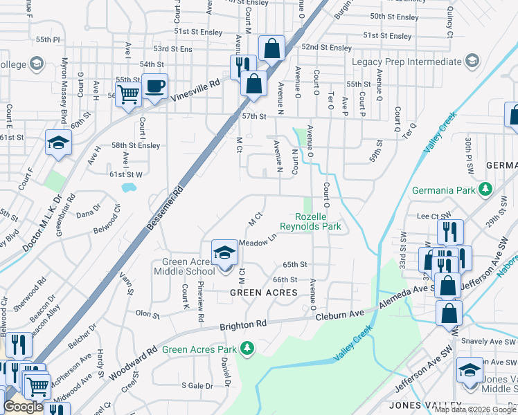 map of restaurants, bars, coffee shops, grocery stores, and more near 6118 Court M in Birmingham