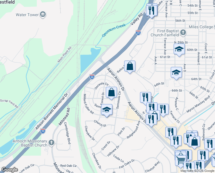 map of restaurants, bars, coffee shops, grocery stores, and more near 513 Osceola Circle in Fairfield