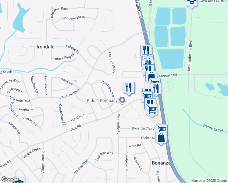 map of restaurants, bars, coffee shops, grocery stores, and more near 10312 Briarbay Loop in Jonesboro
