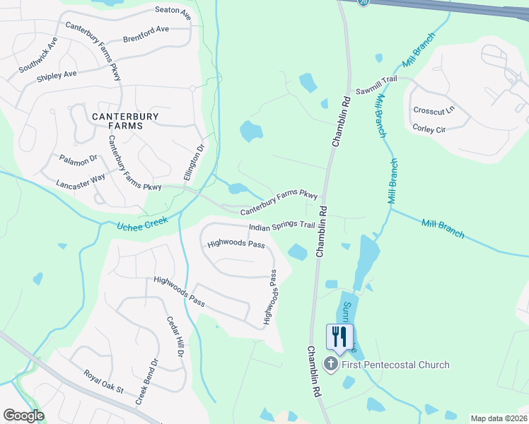 map of restaurants, bars, coffee shops, grocery stores, and more near 5020 Canterbury Farms Parkway in Grovetown