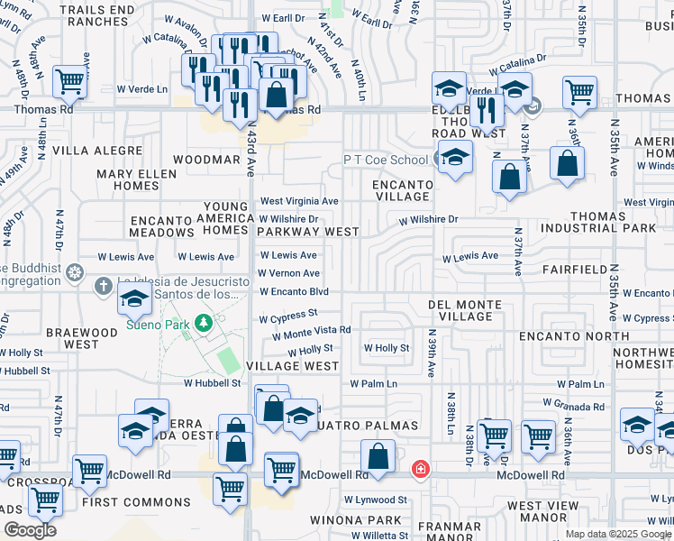 map of restaurants, bars, coffee shops, grocery stores, and more near 2322 North 41st Avenue in Phoenix