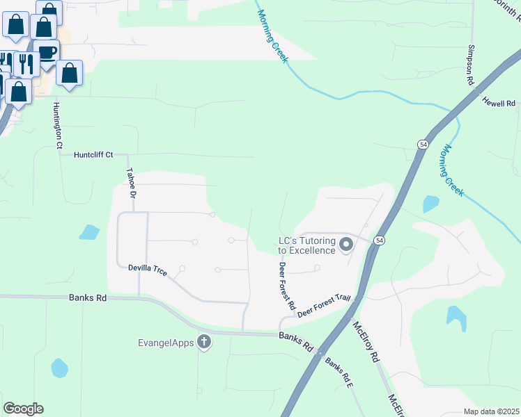 map of restaurants, bars, coffee shops, grocery stores, and more near 730 Ponderosa Court in Fayetteville