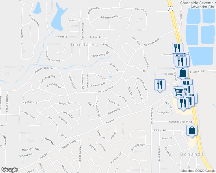 map of restaurants, bars, coffee shops, grocery stores, and more near 1316 Iron Gate Boulevard in Jonesboro