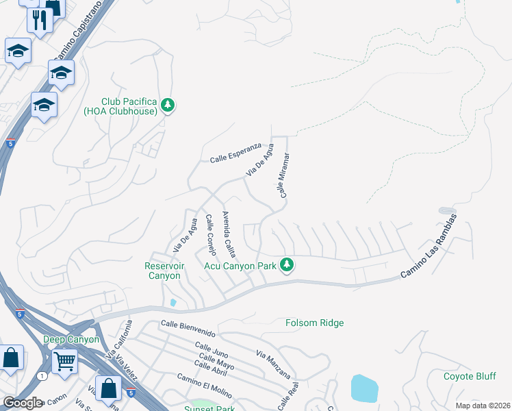 map of restaurants, bars, coffee shops, grocery stores, and more near 27031 Calle Don Carlo in San Juan Capistrano
