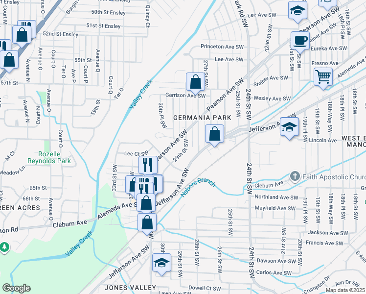 map of restaurants, bars, coffee shops, grocery stores, and more near 836 29th Street Southwest in Birmingham