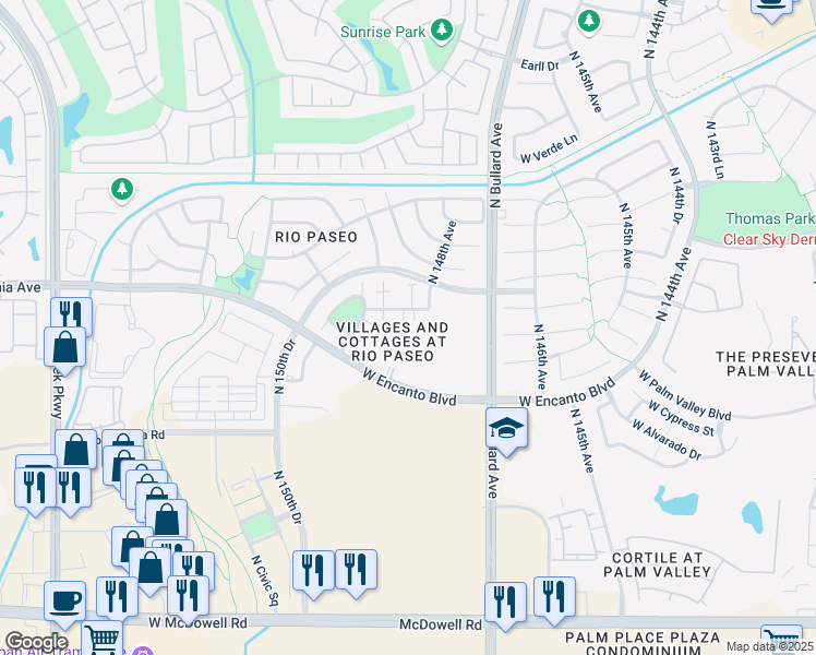 map of restaurants, bars, coffee shops, grocery stores, and more near 14841 West Ashland Avenue in Goodyear