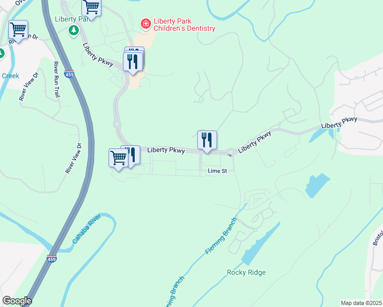 map of restaurants, bars, coffee shops, grocery stores, and more near 12000 Liberty Parkway in Vestavia Hills