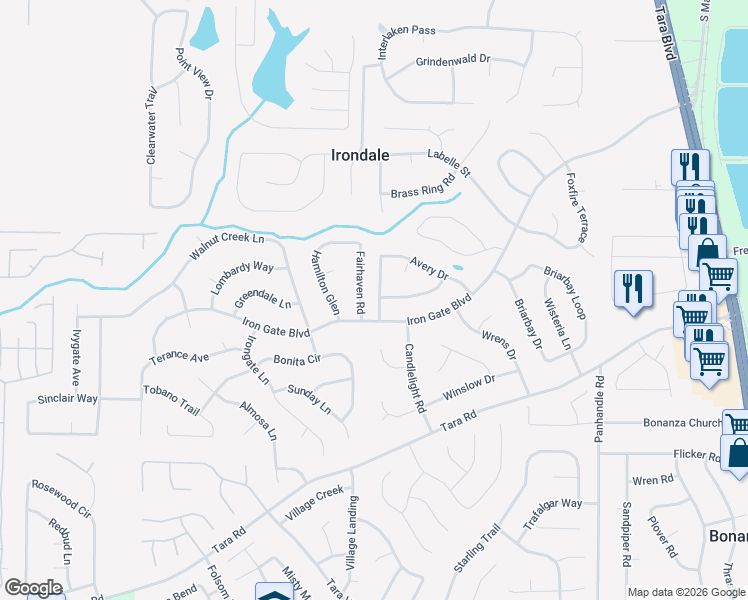 map of restaurants, bars, coffee shops, grocery stores, and more near 10299 Misty Ridge Drive in Jonesboro