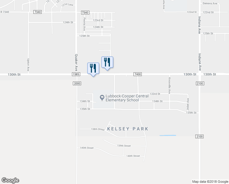 map of restaurants, bars, coffee shops, grocery stores, and more near Norfolk Avenue in Lubbock