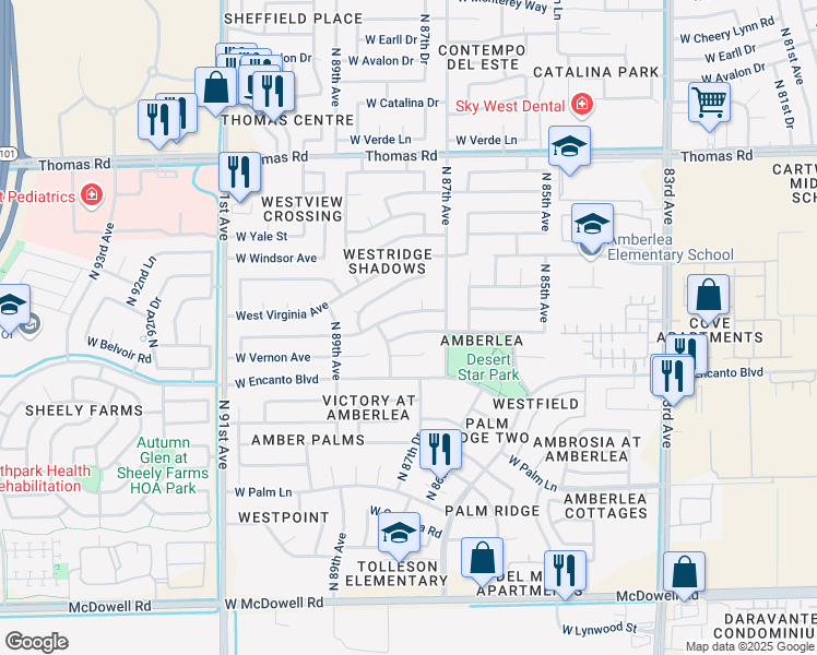 map of restaurants, bars, coffee shops, grocery stores, and more near 8726 W Lewis Ave in Phoenix