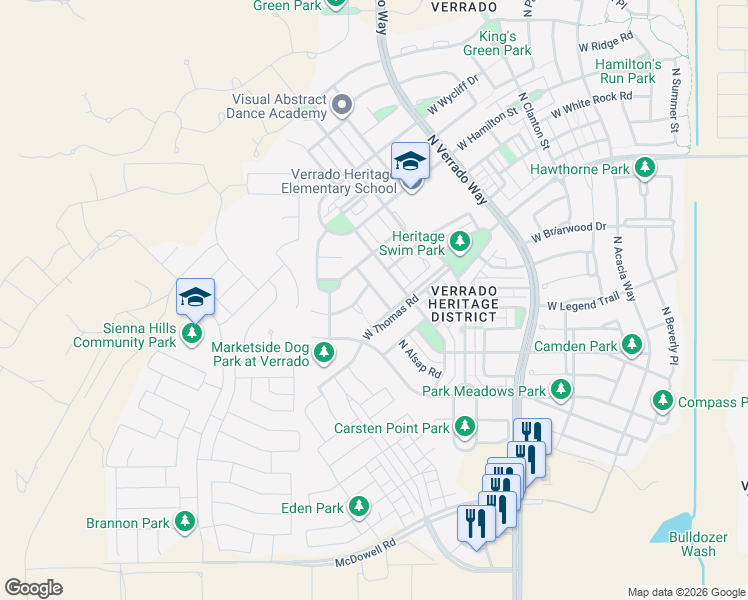 map of restaurants, bars, coffee shops, grocery stores, and more near 2498 North Delaney Drive in Buckeye