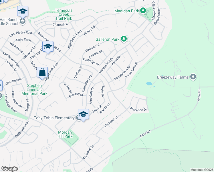 map of restaurants, bars, coffee shops, grocery stores, and more near 34098 Hartwell Court in Temecula