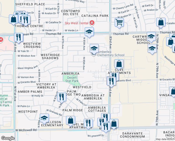 map of restaurants, bars, coffee shops, grocery stores, and more near 8478 West Lewis Avenue in Phoenix