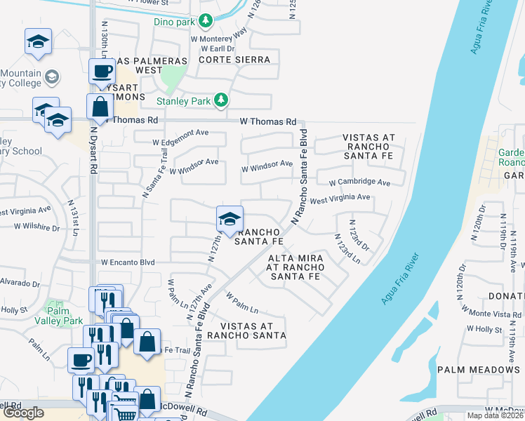 map of restaurants, bars, coffee shops, grocery stores, and more near 12560 West Sheridan Street in Avondale