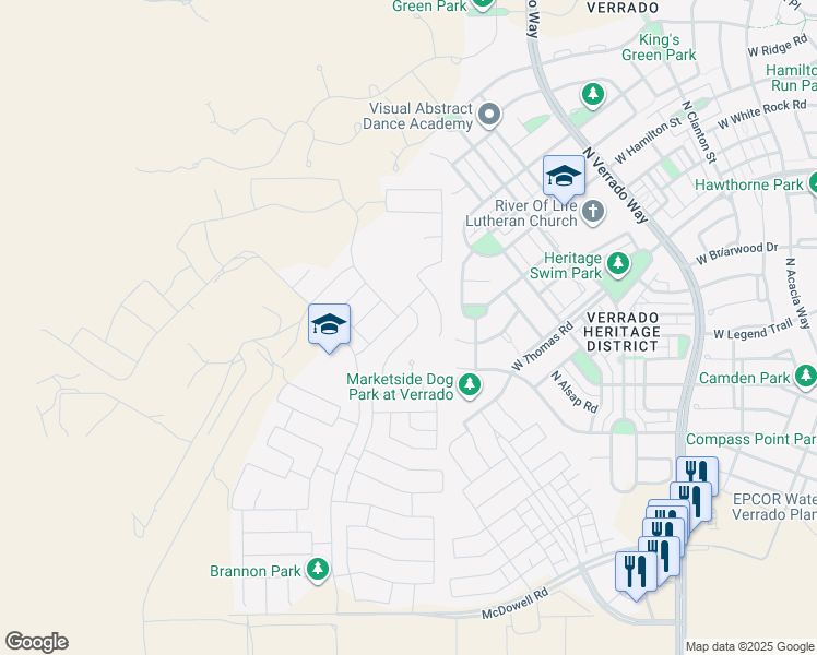 map of restaurants, bars, coffee shops, grocery stores, and more near 2402 North 212th Drive in Buckeye