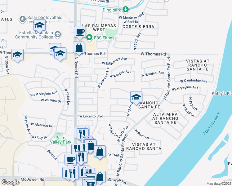 map of restaurants, bars, coffee shops, grocery stores, and more near 2411 North 127th Drive in Avondale