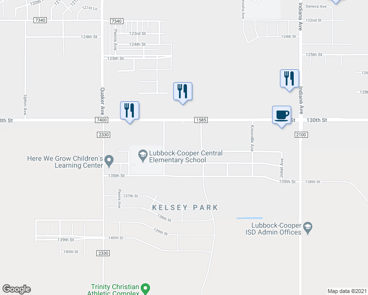 map of restaurants, bars, coffee shops, grocery stores, and more near 3814 133rd Street in Lubbock