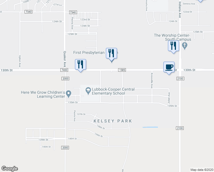 map of restaurants, bars, coffee shops, grocery stores, and more near 3814 133rd Street in Lubbock