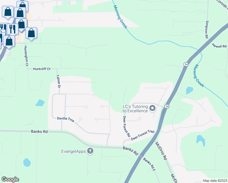 map of restaurants, bars, coffee shops, grocery stores, and more near 730 Ponderosa Court in Fayetteville