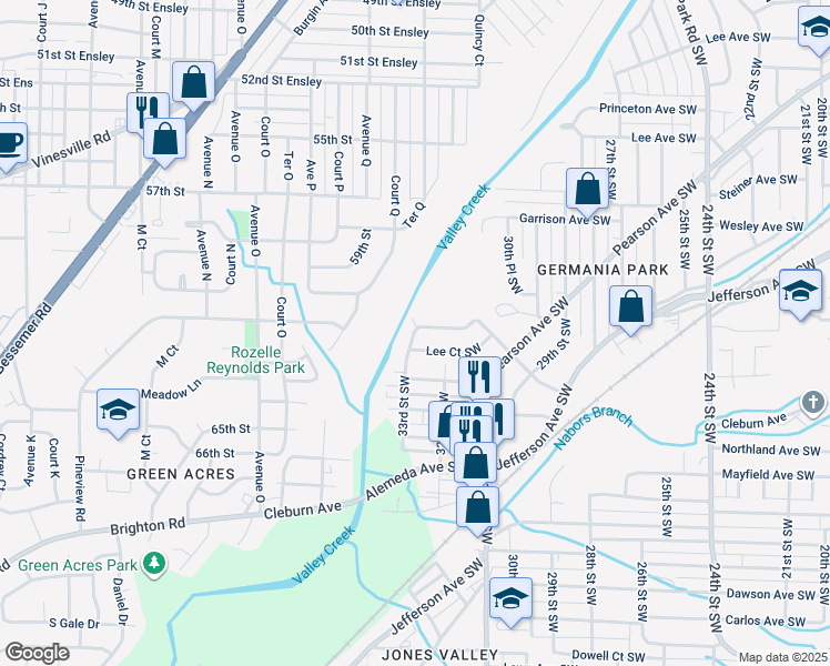 map of restaurants, bars, coffee shops, grocery stores, and more near 1004 33rd Street Southwest in Birmingham