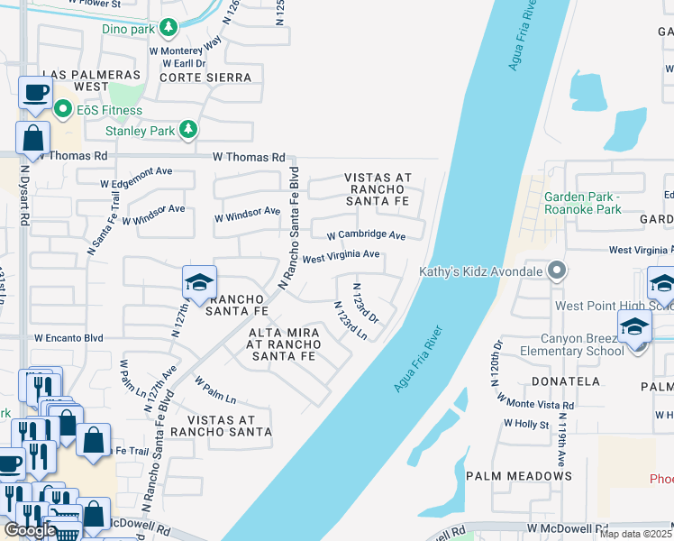 map of restaurants, bars, coffee shops, grocery stores, and more near 12406 West Sheridan Street in Avondale