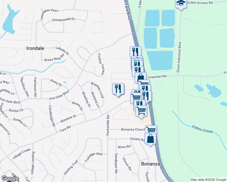 map of restaurants, bars, coffee shops, grocery stores, and more near 1838 Old Dogwood in Jonesboro