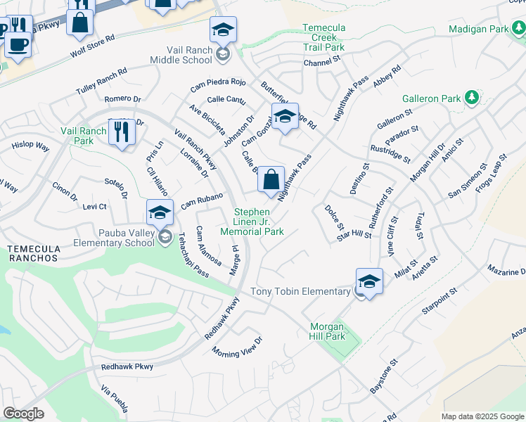 map of restaurants, bars, coffee shops, grocery stores, and more near 44900 Corte Rodriguez in Temecula