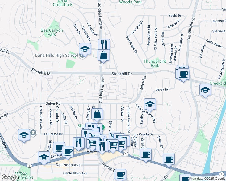 map of restaurants, bars, coffee shops, grocery stores, and more near 24852 Sea Crest Drive in Dana Point