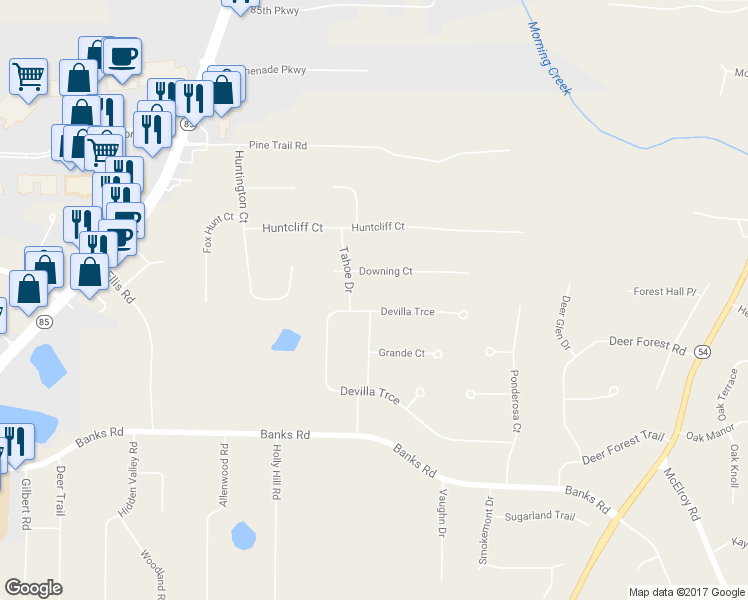 map of restaurants, bars, coffee shops, grocery stores, and more near 305 Devilla Trce in Fayetteville