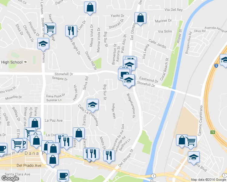 map of restaurants, bars, coffee shops, grocery stores, and more near 25292 Perch Drive in Dana Point