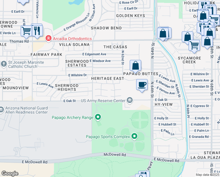map of restaurants, bars, coffee shops, grocery stores, and more near 6113 East Vernon Avenue in Scottsdale