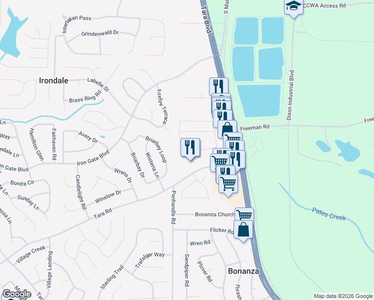 map of restaurants, bars, coffee shops, grocery stores, and more near 1823 Old Dogwood in Jonesboro