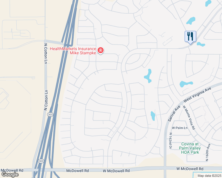 map of restaurants, bars, coffee shops, grocery stores, and more near 16976 West Cambridge Avenue in Goodyear