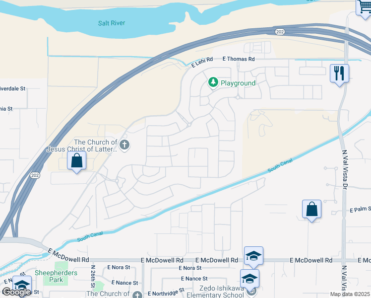map of restaurants, bars, coffee shops, grocery stores, and more near 3212 North Los Alamos in Mesa