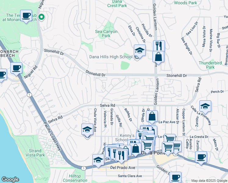 map of restaurants, bars, coffee shops, grocery stores, and more near 24422 Alta Vista Drive in Dana Point