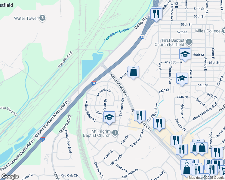 map of restaurants, bars, coffee shops, grocery stores, and more near 536 Osceola Circle in Fairfield