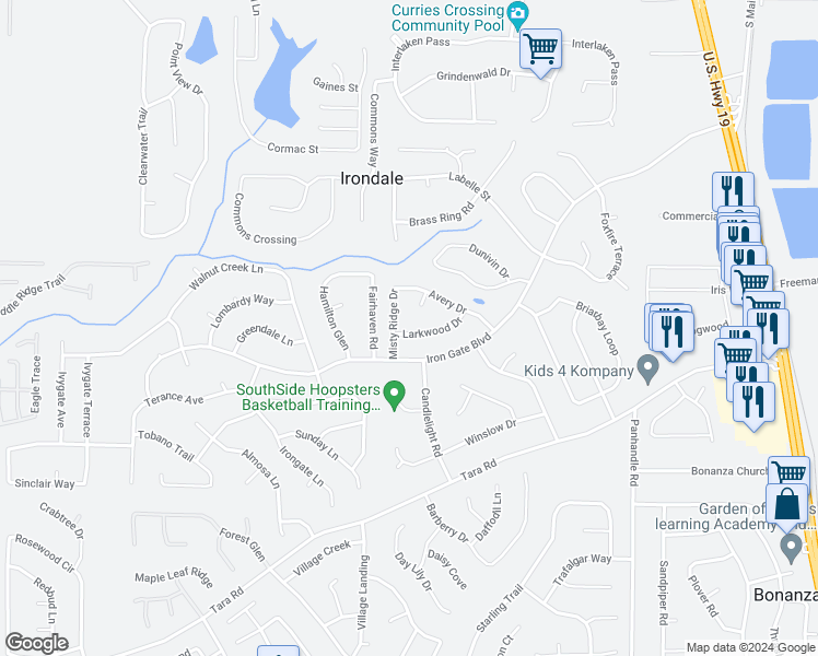 map of restaurants, bars, coffee shops, grocery stores, and more near 1234 Larkwood Drive in Jonesboro