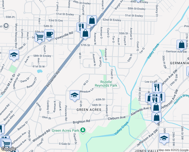 map of restaurants, bars, coffee shops, grocery stores, and more near 1404 Montview Road in Birmingham
