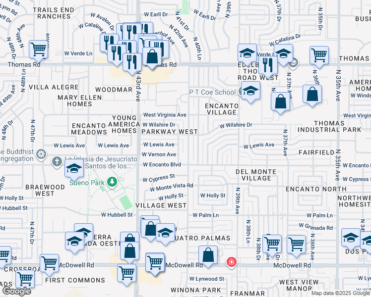 map of restaurants, bars, coffee shops, grocery stores, and more near 2322 North 41st Avenue in Phoenix