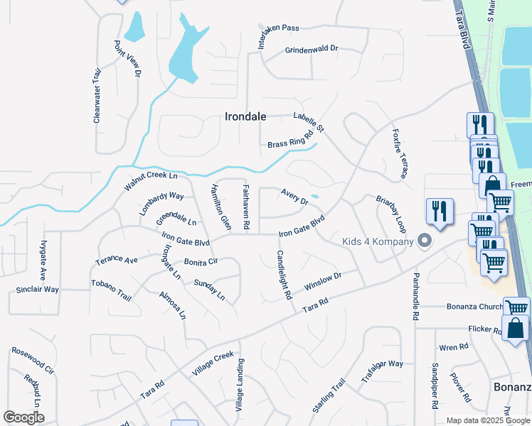 map of restaurants, bars, coffee shops, grocery stores, and more near 1228 Larkwood Drive in Jonesboro