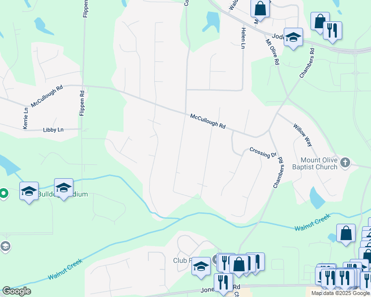 map of restaurants, bars, coffee shops, grocery stores, and more near 215 Southmoor Circle in Stockbridge