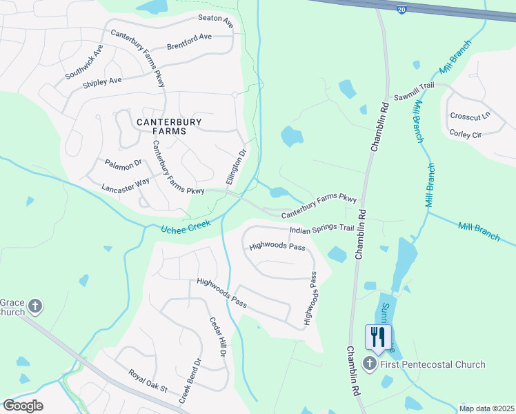 map of restaurants, bars, coffee shops, grocery stores, and more near 5359 Canterbury Farms Parkway in Grovetown